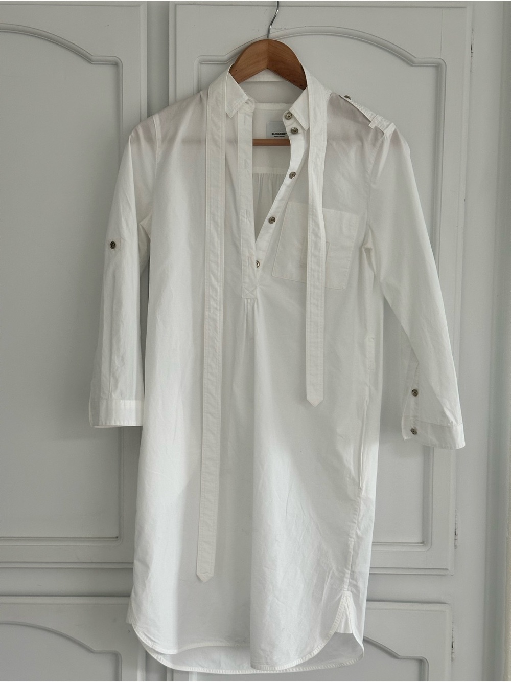 Burberry Embossed Logo White Shirt Dress